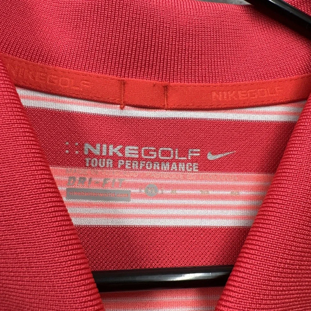 Nike Golf Polo Shirt Mens XL Red Pink Striped Tour Performance‎ Dri-Fit Casual